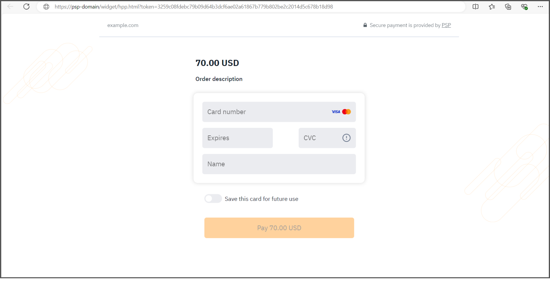 Payment page on PaySage.io domain